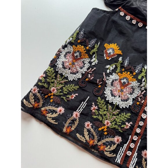 FLOREAT Nalini Black Floral Embroidered Beaded Organza A-Line Blouse, Size 10 - Picture 6 of 15